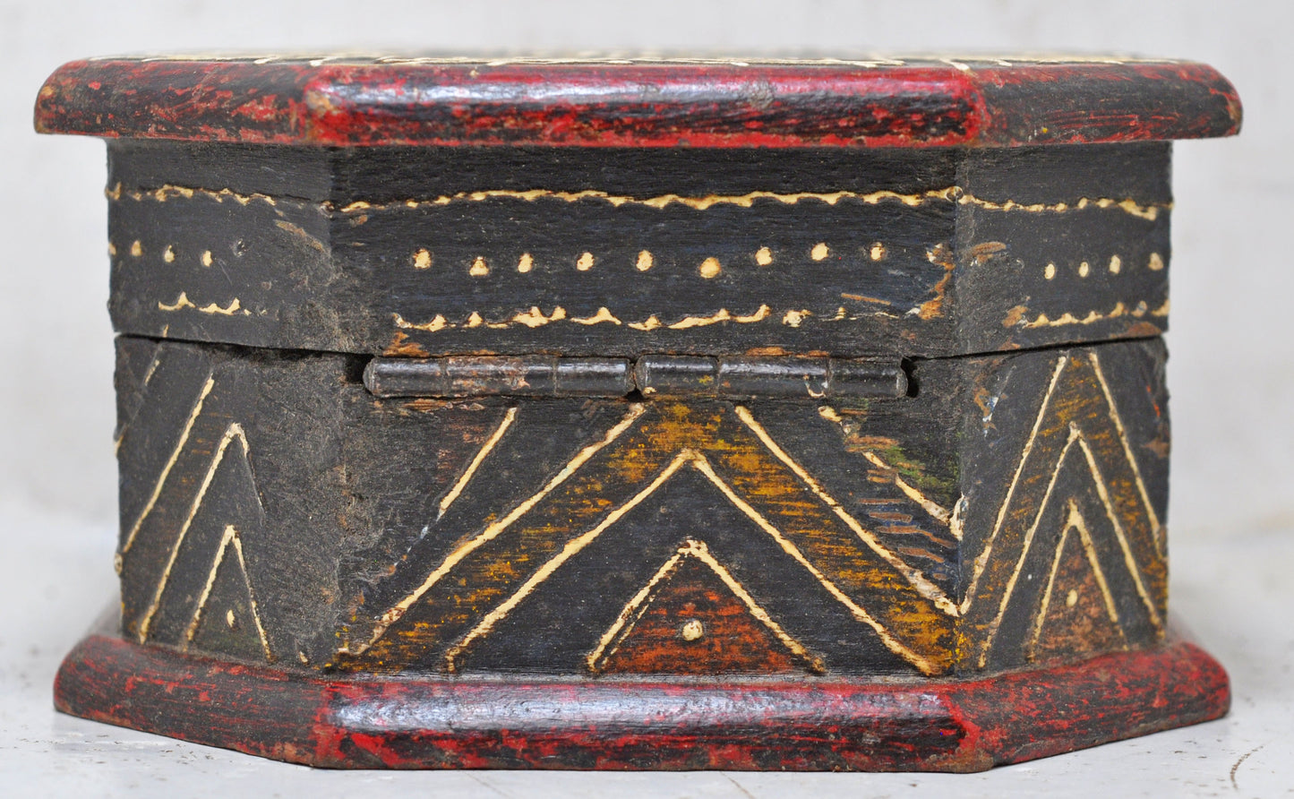 Vintage Wooden Octagonal Small Storage Box Original Old Hand Crafted Painted
