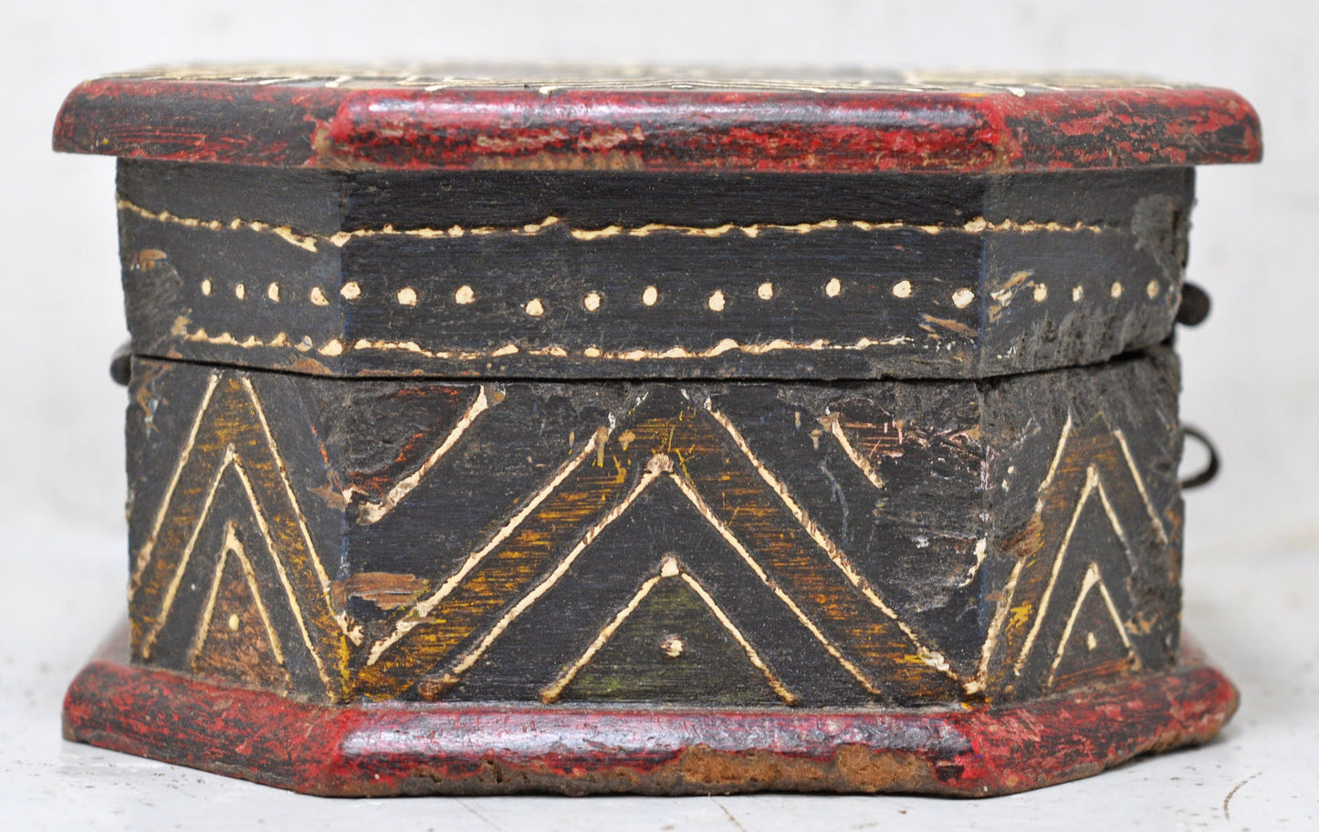 Vintage Wooden Octagonal Small Storage Box Original Old Hand Crafted Painted