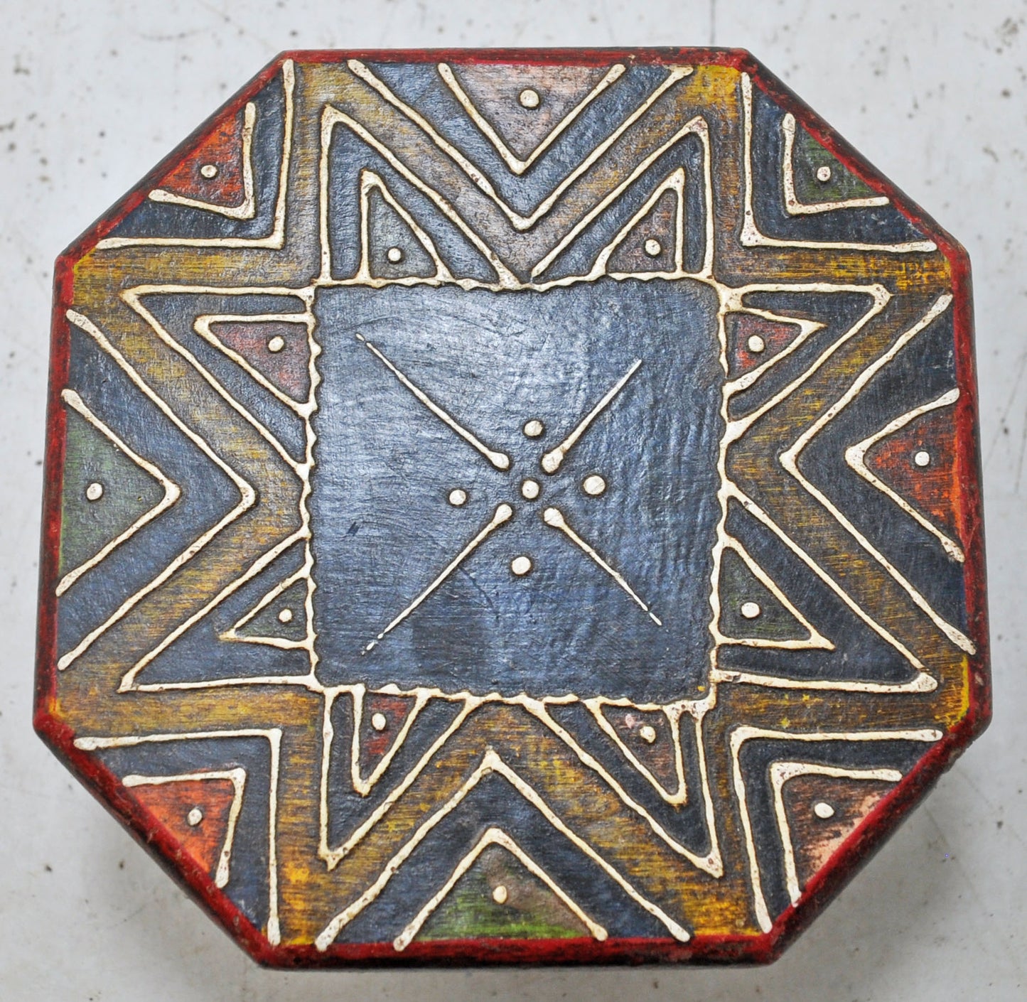 Vintage Wooden Octagonal Small Storage Box Original Old Hand Crafted Painted