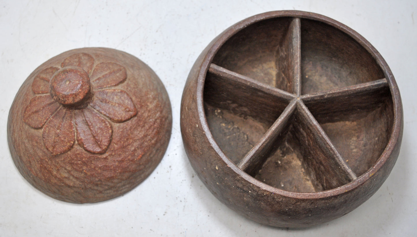 Antique Sand Stone Big Heavy Round Food Box Original Old Hand Carved
