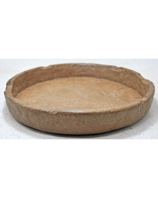 Antique Sand Stone Round Kitchenware Plate Original Old Hand Carved