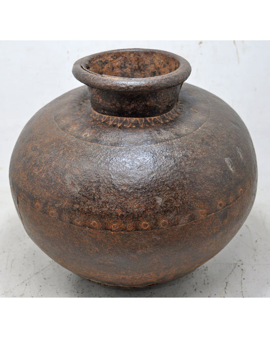 Antique Iron Round Kitchenware Water Matka Pot Original Old Hand Crafted