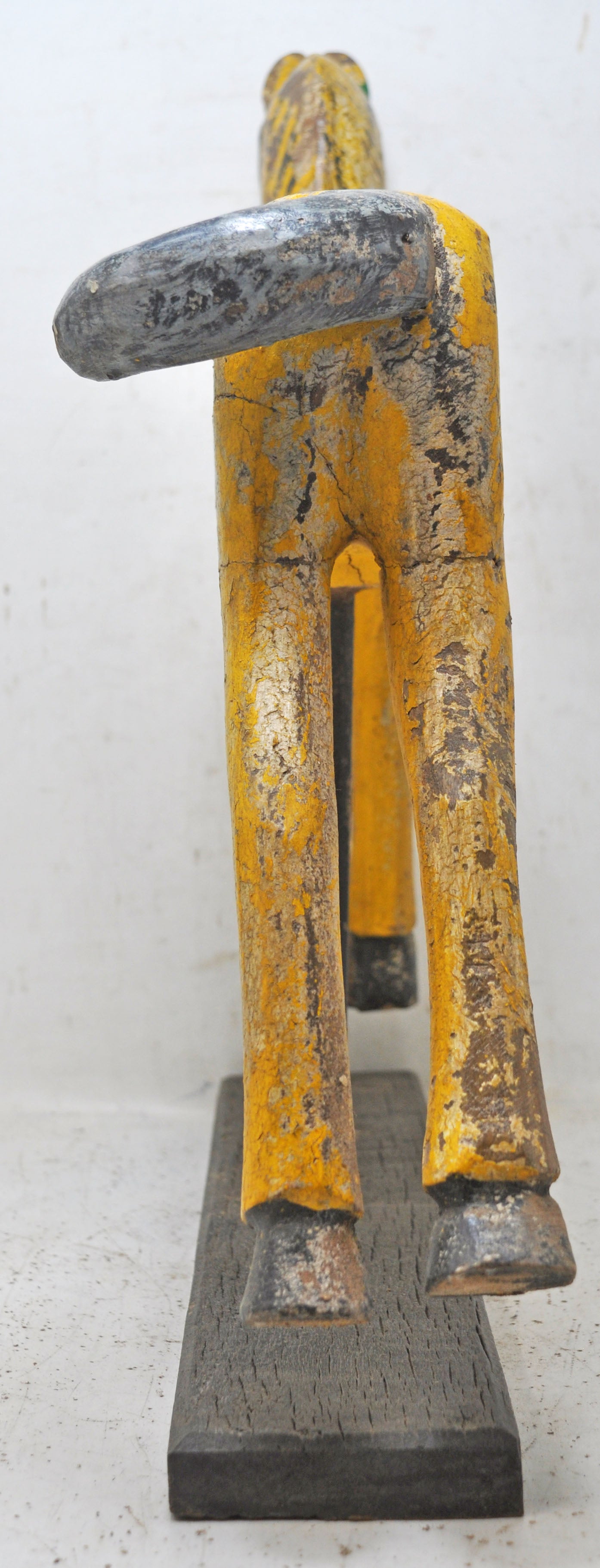 Hand Carved Fine Wooden Horse Figurine Large Size Rustic Yellow Painted