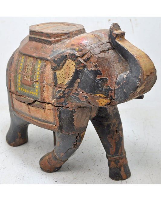 Vintage Wooden Large Heavy Elephant Figurine Original Old Hand Carved Painted