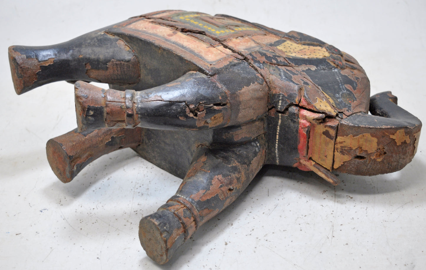 Vintage Wooden Large Heavy Elephant Figurine Original Old Hand Carved Painted