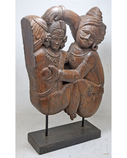 Antique Wooden Man Woman Erotic Figurine on Stand Original Old Very Fine Carved