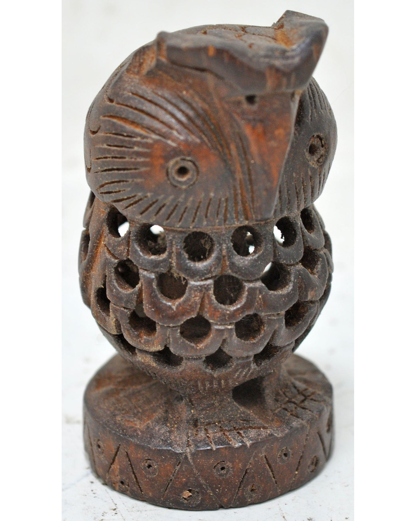 Vintage Wooden Smal Owl Bird Figurine Original Old Fine Hand Carved