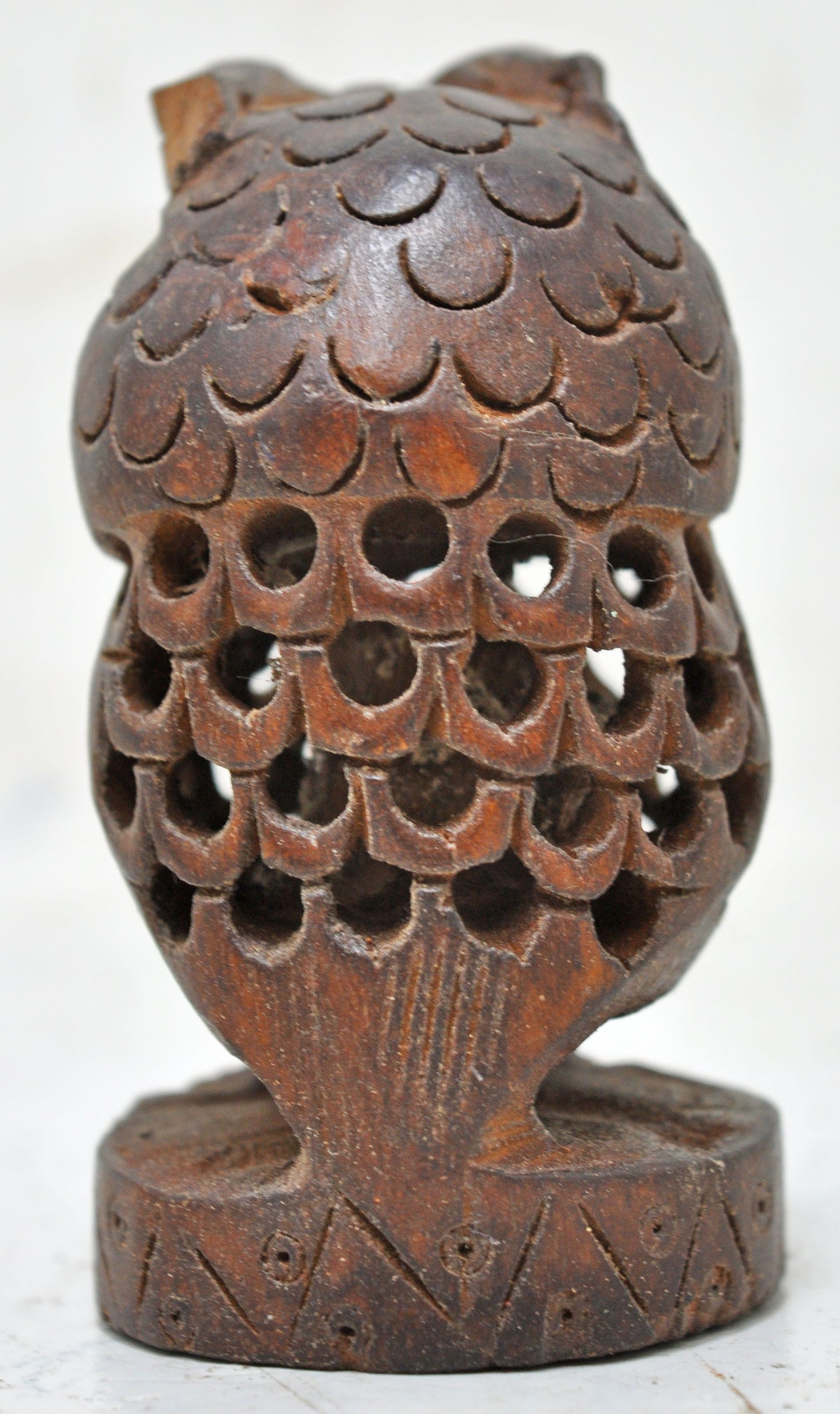 Vintage Wooden Smal Owl Bird Figurine Original Old Fine Hand Carved
