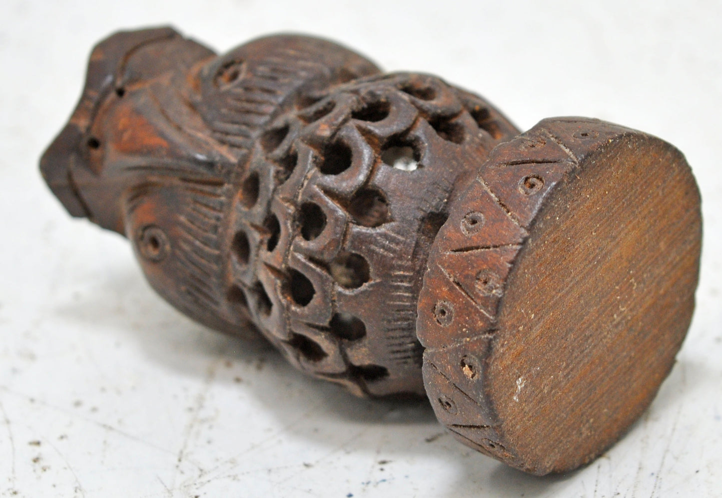 Vintage Wooden Smal Owl Bird Figurine Original Old Fine Hand Carved