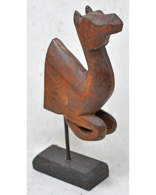 Vintage Wooden Camel Figurine on Stand Original Old Hand Carved