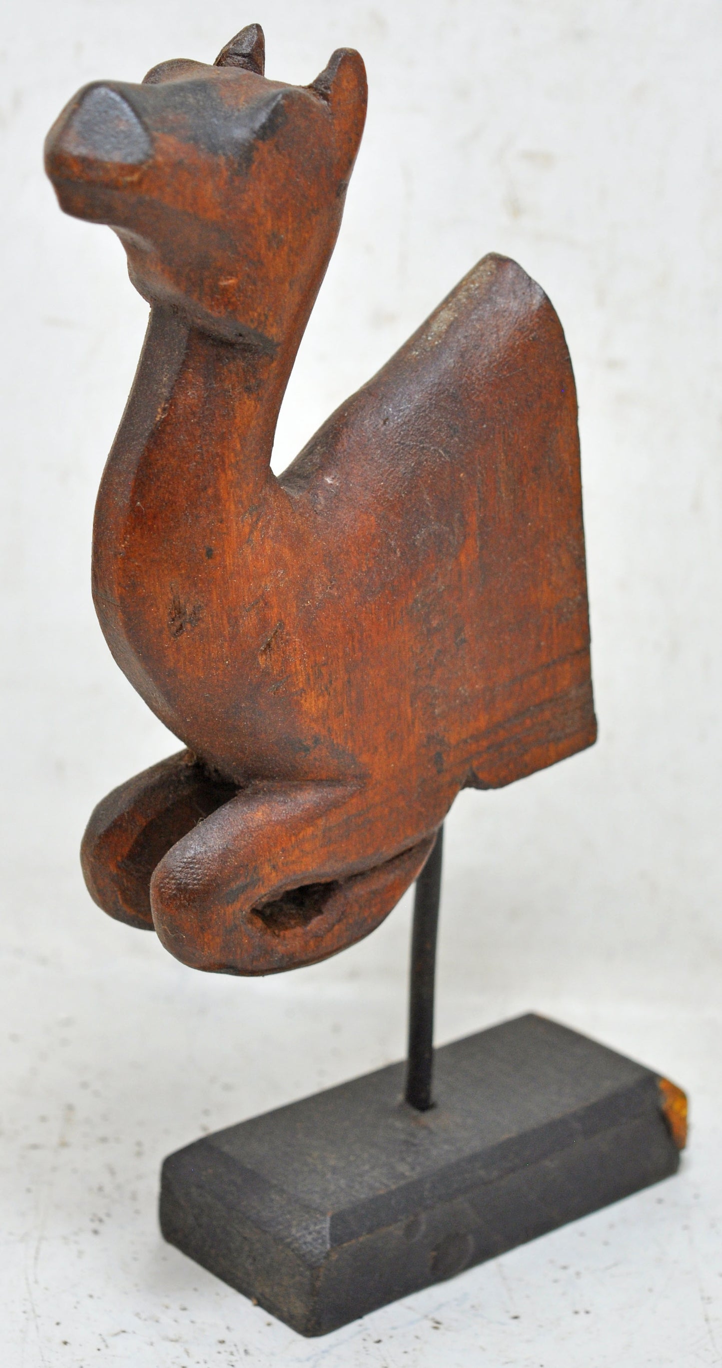 Vintage Wooden Camel Figurine on Stand Original Old Hand Carved