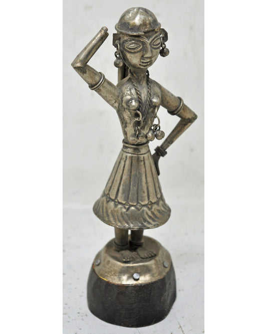 Antique White Metal Dancing Woman Figurine Original Old Fine Hand Carved