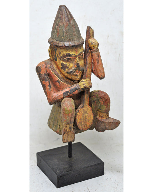 Vintage Wooden Musician Man Figurine Original Olf Hand Carved Painted