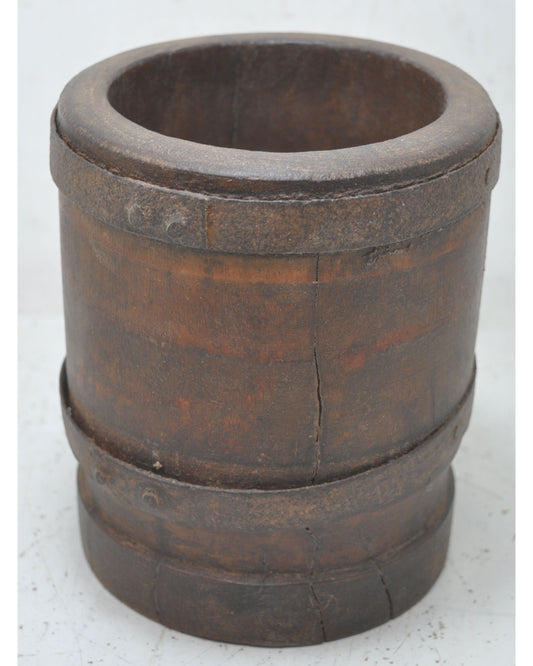 Antique Wooden Round Spice Grinding Ukli Pot Original Old Hand Carved