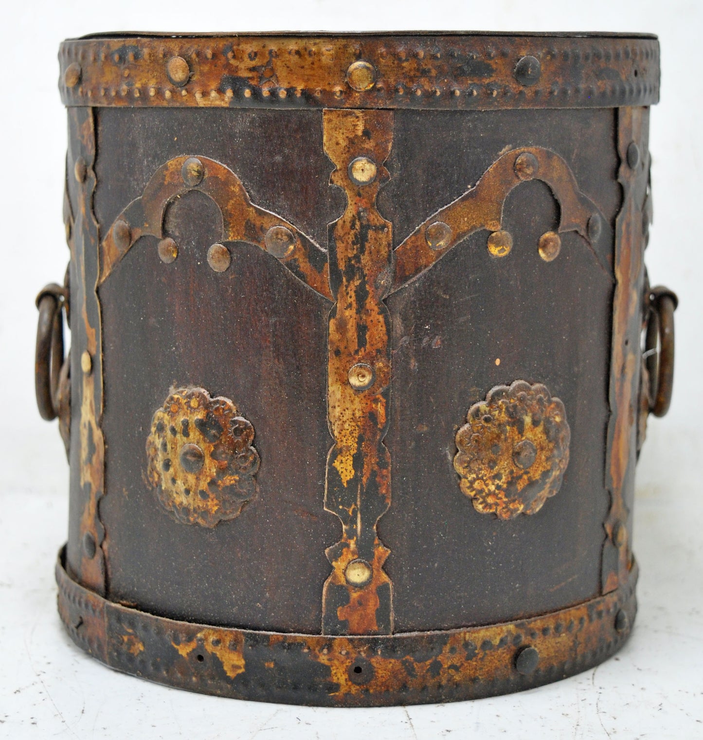 Antique Wooden Round Grain Mesaurement Paili Pot Original Old Brass Fitted