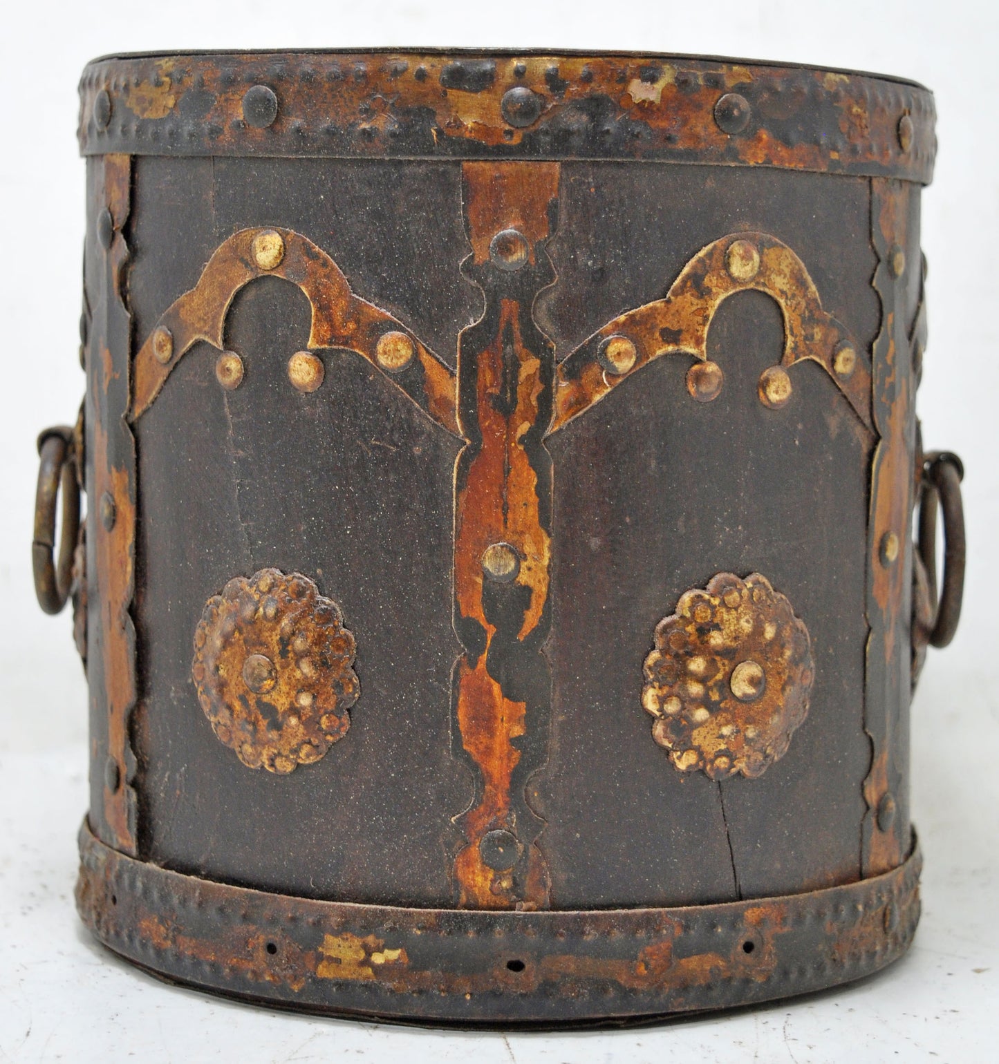 Antique Wooden Round Grain Mesaurement Paili Pot Original Old Brass Fitted