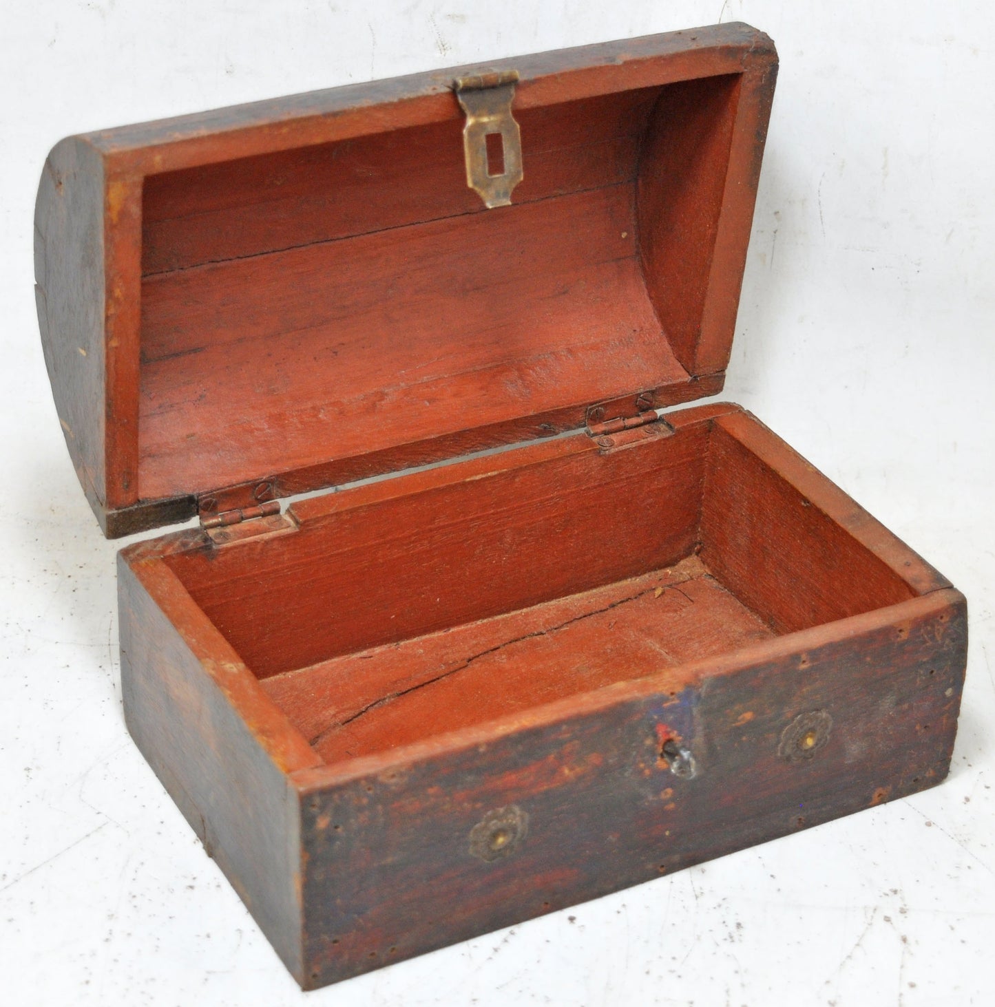 Vintage Wooden Half Round Storage Box Original Old Hand Crafted