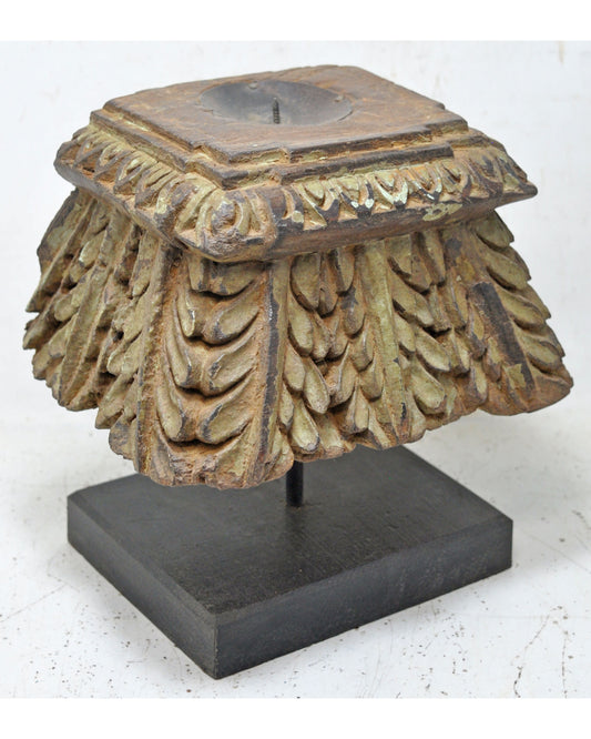 Antique Wooden Carving Block Base Candle Holder Original Old Very Fine Carved