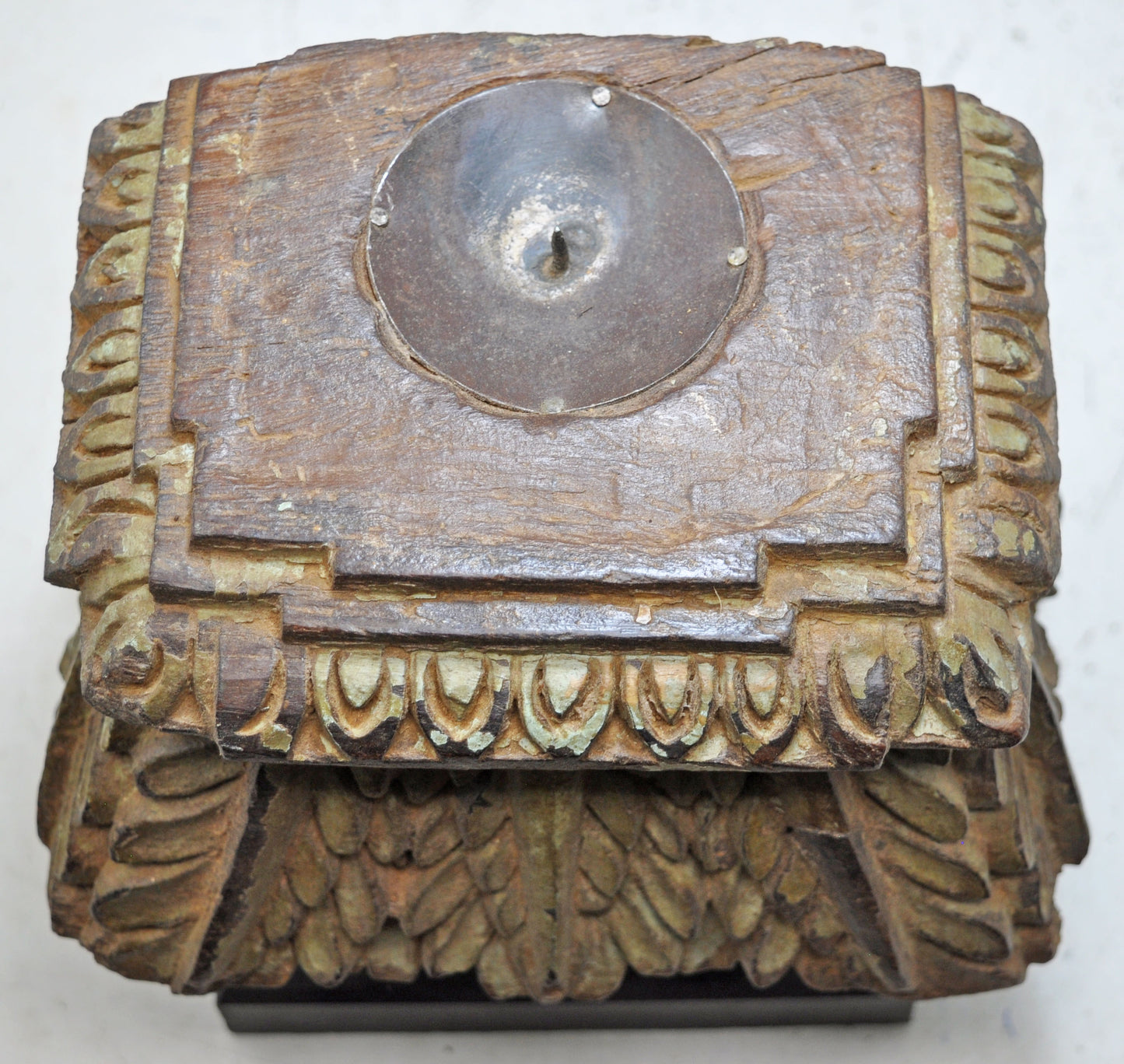 Antique Wooden Carving Block Base Candle Holder Original Old Very Fine Carved