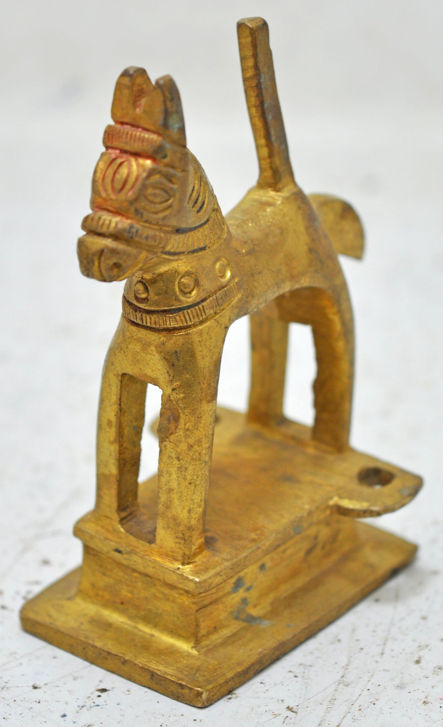 Antique Brass Standing Horse Figurine Original Old Hand Crafted Engraved