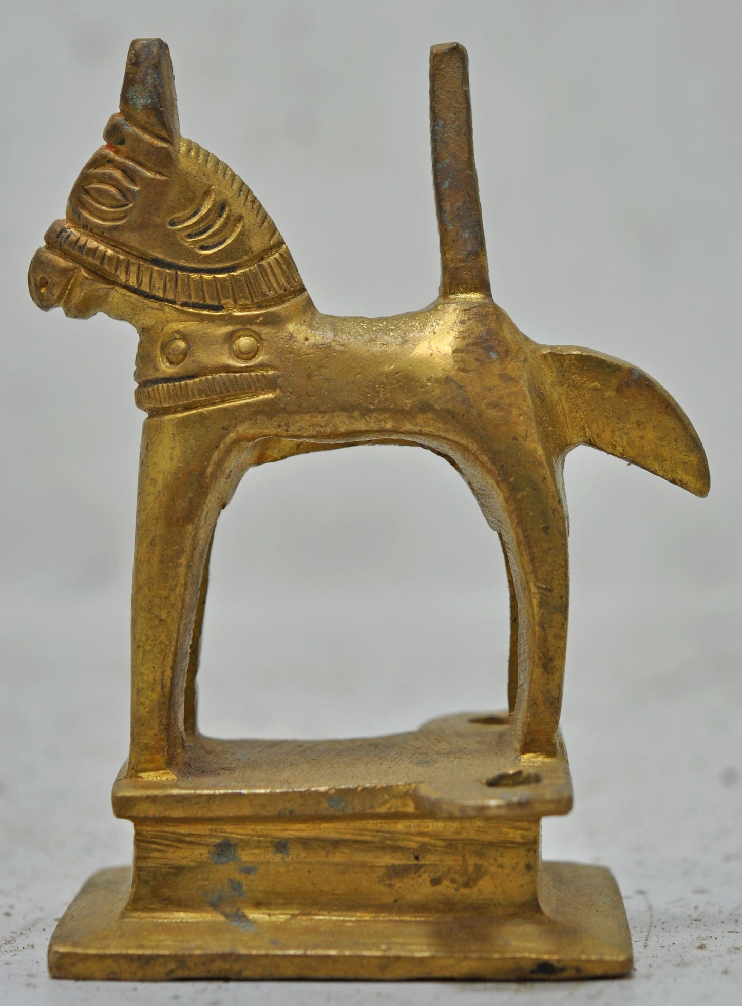 Antique Brass Standing Horse Figurine Original Old Hand Crafted Engraved