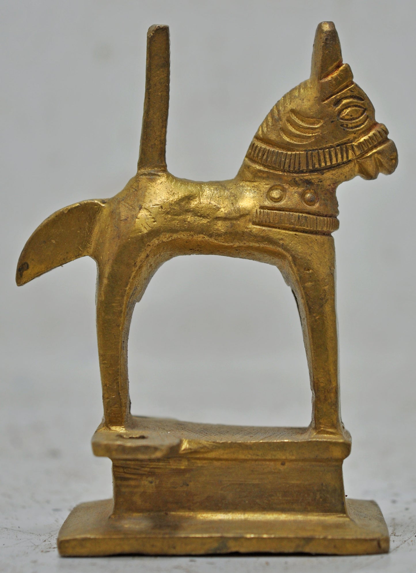 Antique Brass Standing Horse Figurine Original Old Hand Crafted Engraved