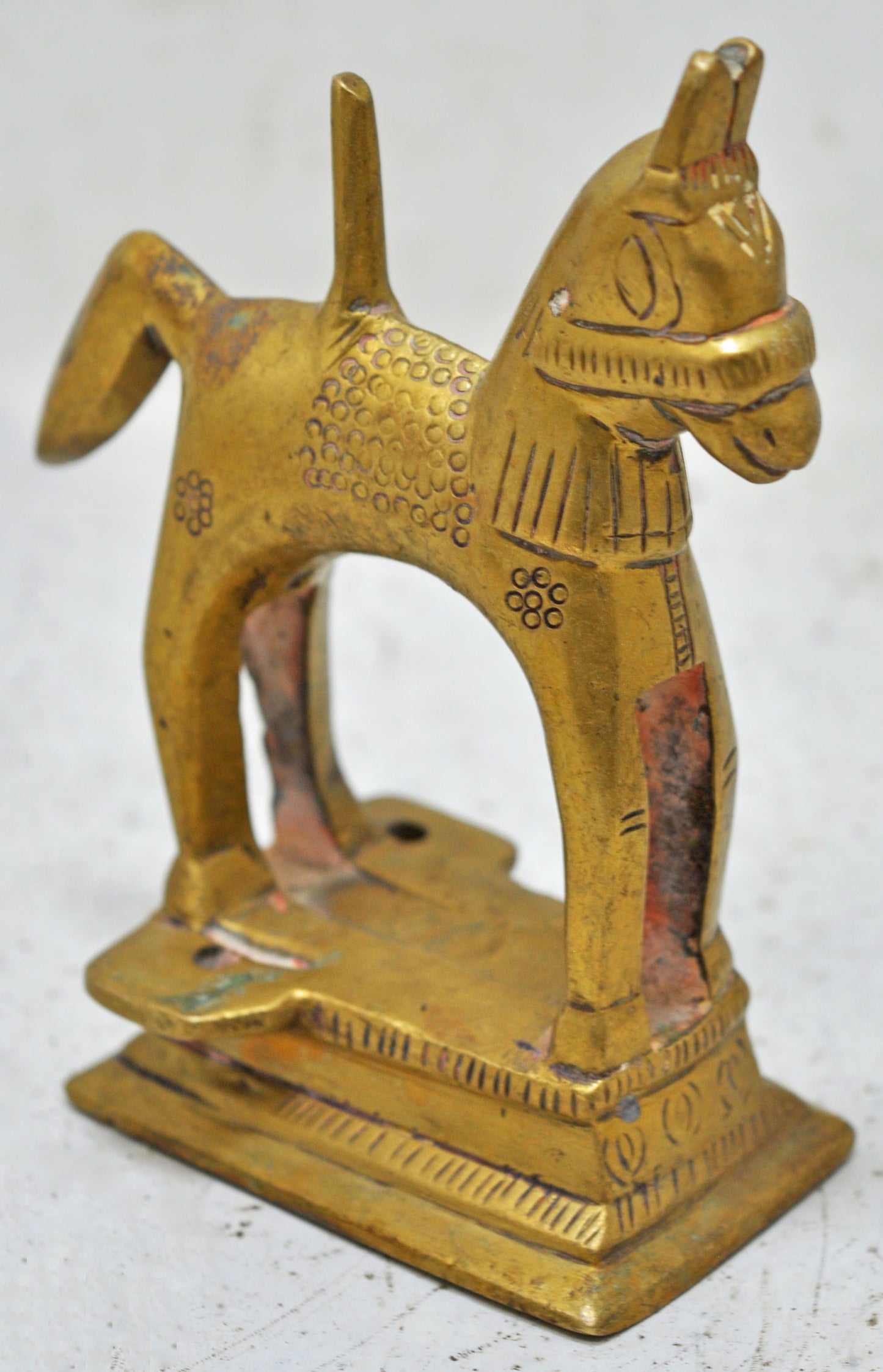 Antique Brass Standing Horse Figurine Original Old Hand Crafted Engraved
