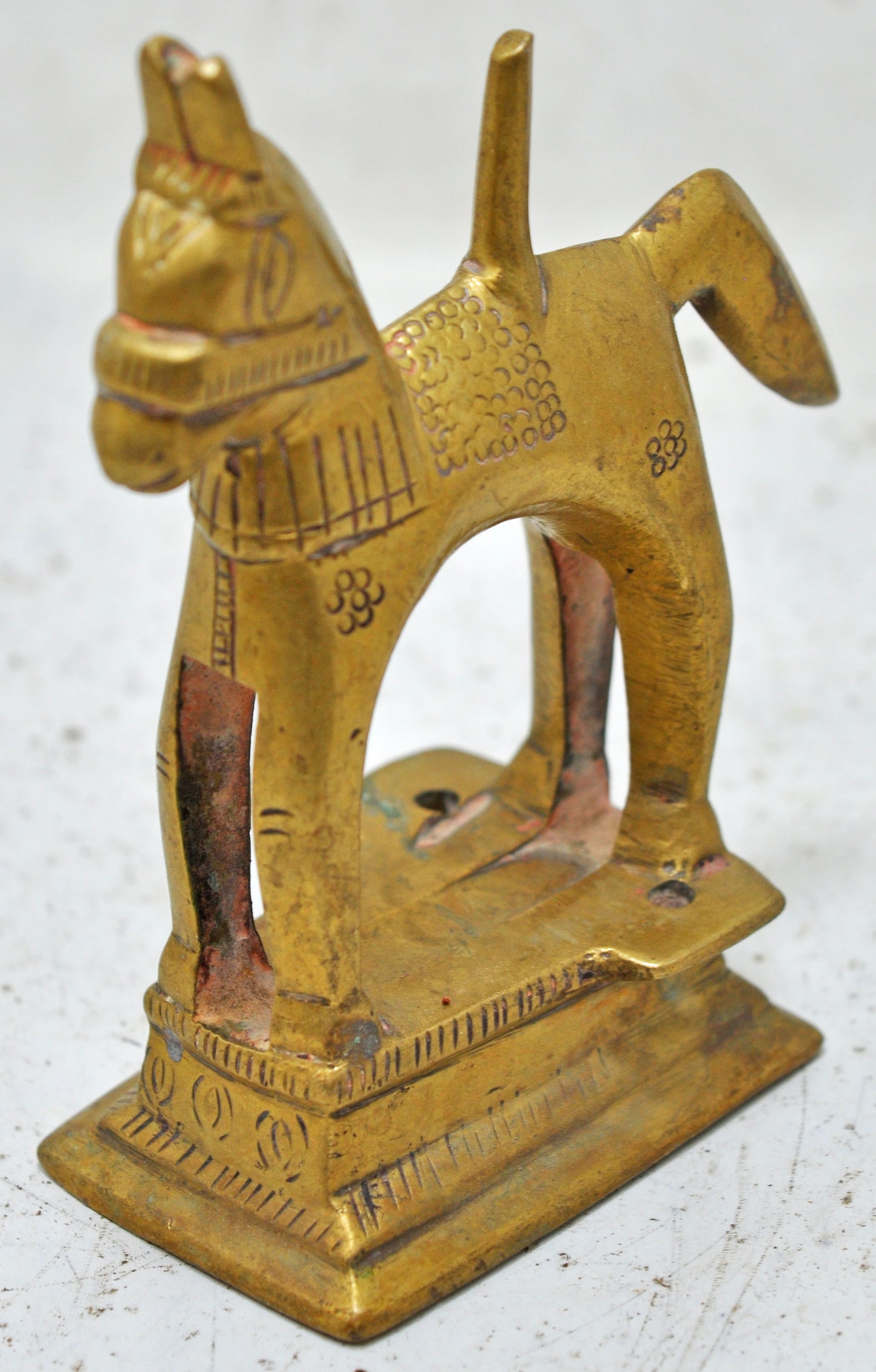 Antique Brass Standing Horse Figurine Original Old Hand Crafted Engraved
