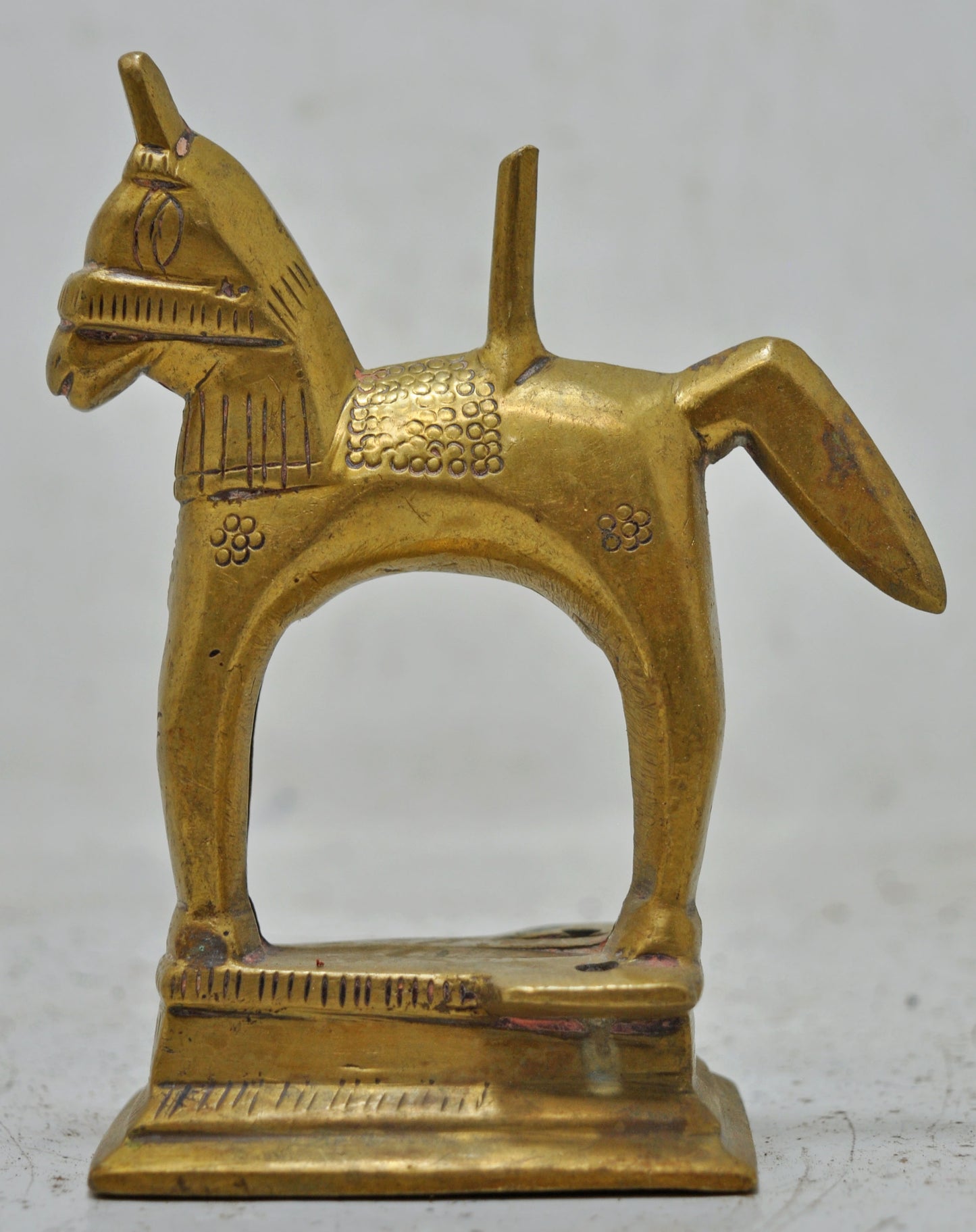 Antique Brass Standing Horse Figurine Original Old Hand Crafted Engraved