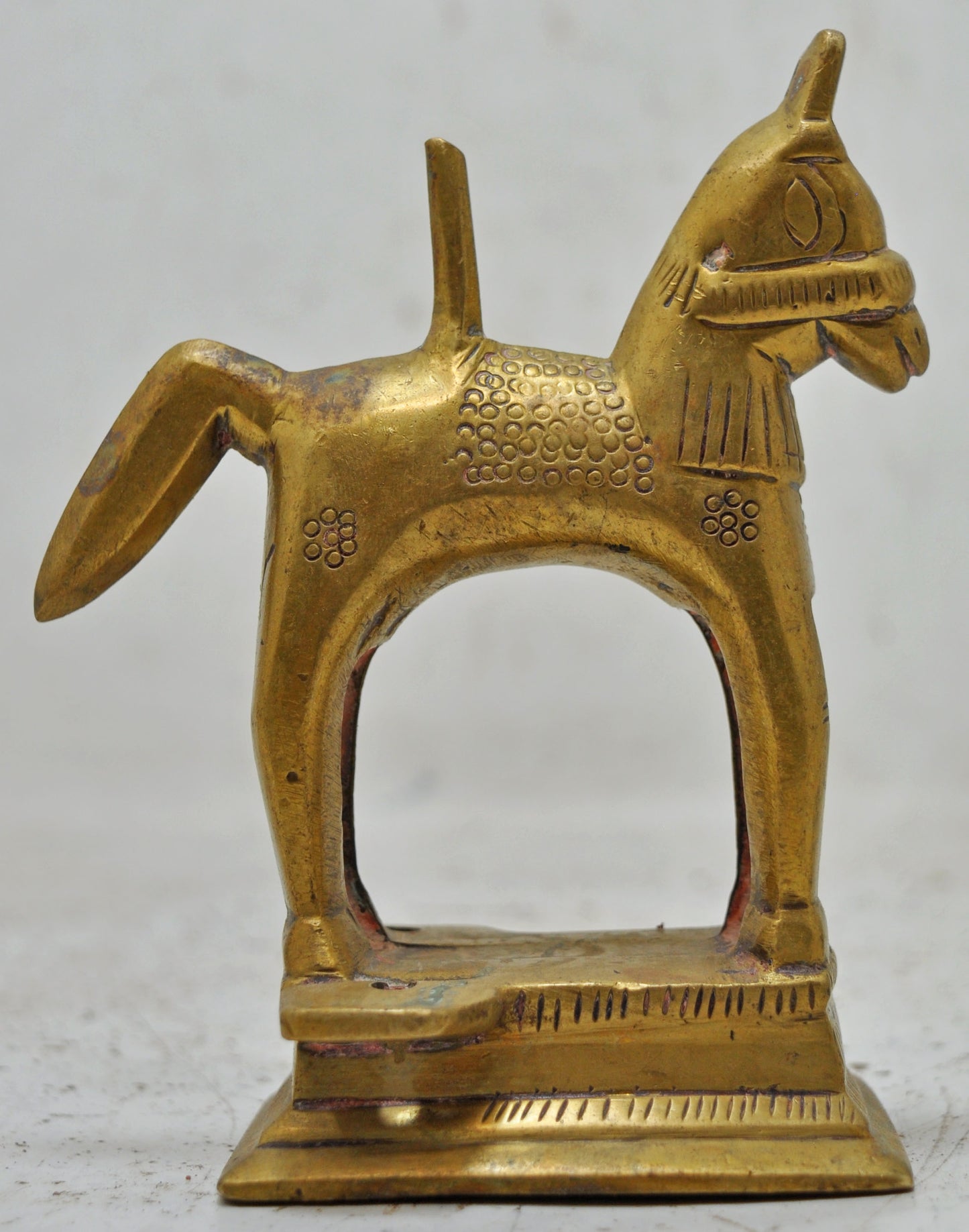 Antique Brass Standing Horse Figurine Original Old Hand Crafted Engraved