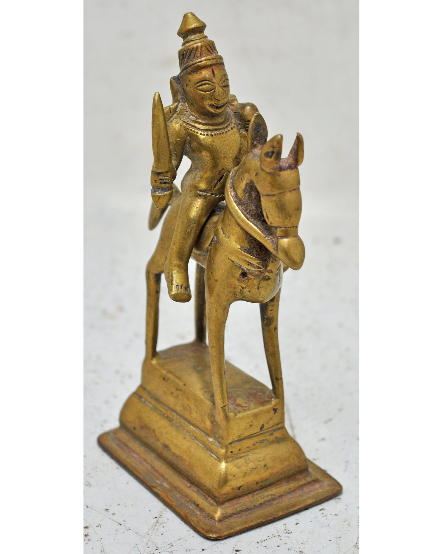 Antique Brass Horse With Rider Figurine Original Old Hand Crafted Engraved