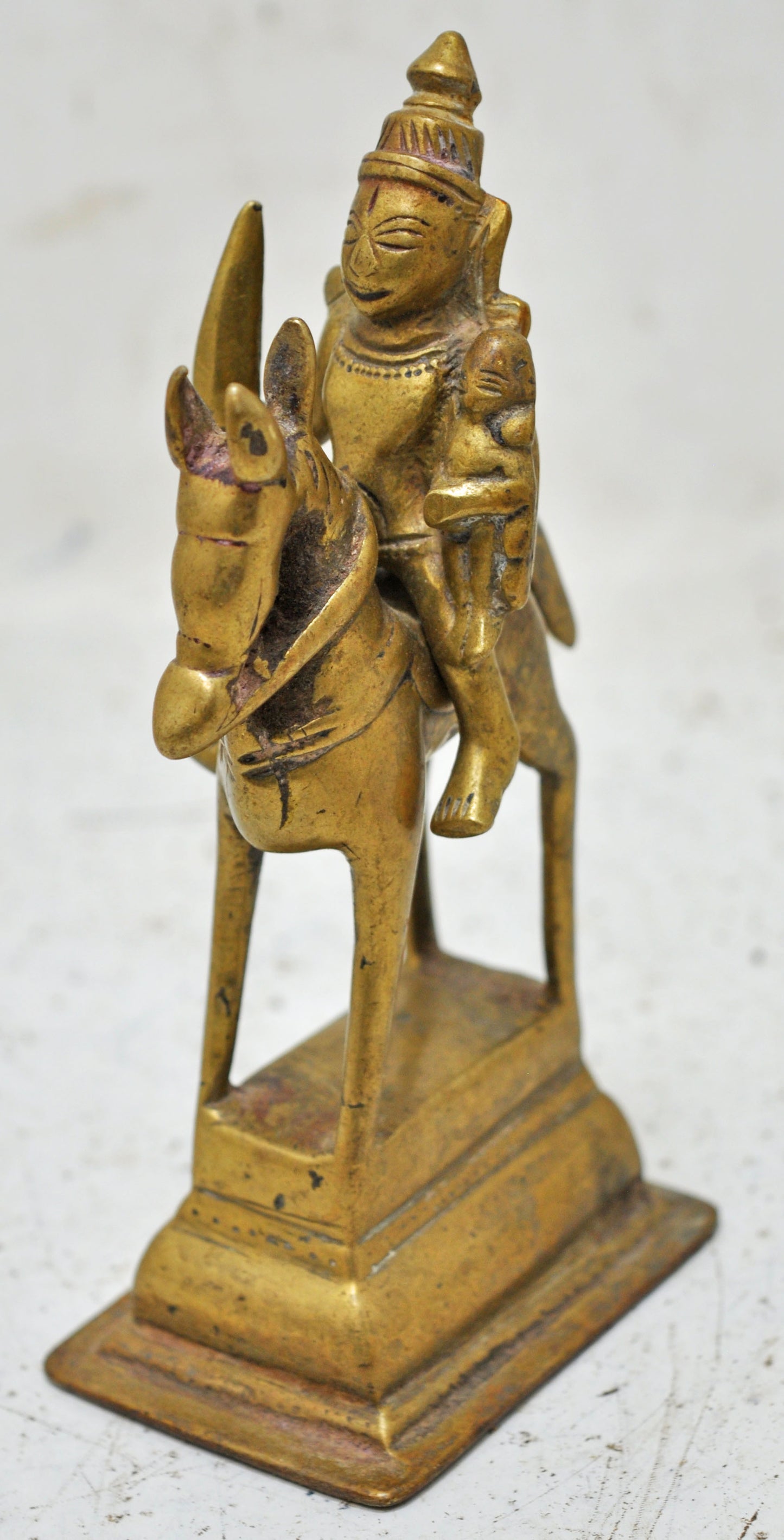 Antique Brass Horse With Rider Figurine Original Old Hand Crafted Engraved