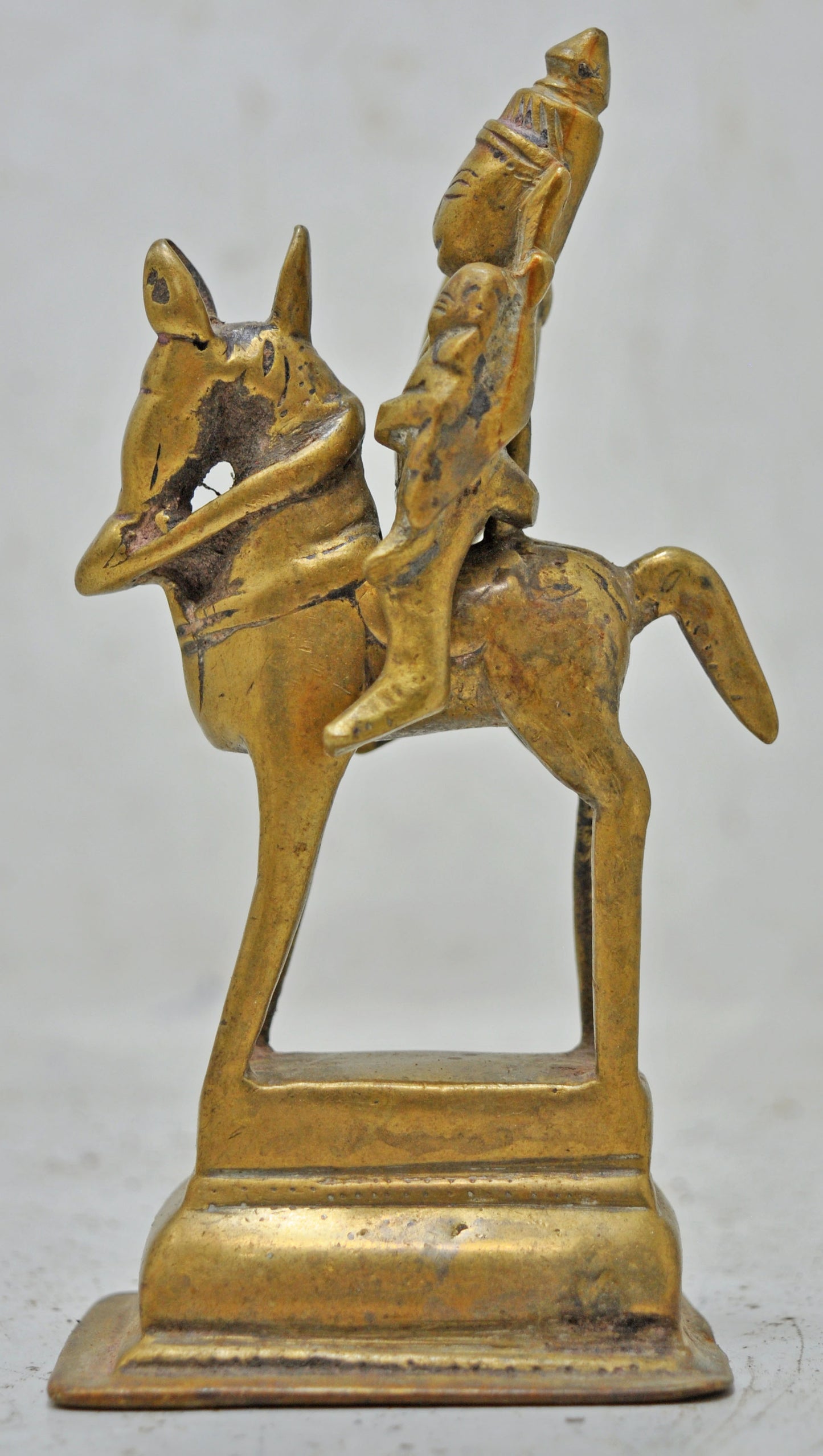 Antique Brass Horse With Rider Figurine Original Old Hand Crafted Engraved