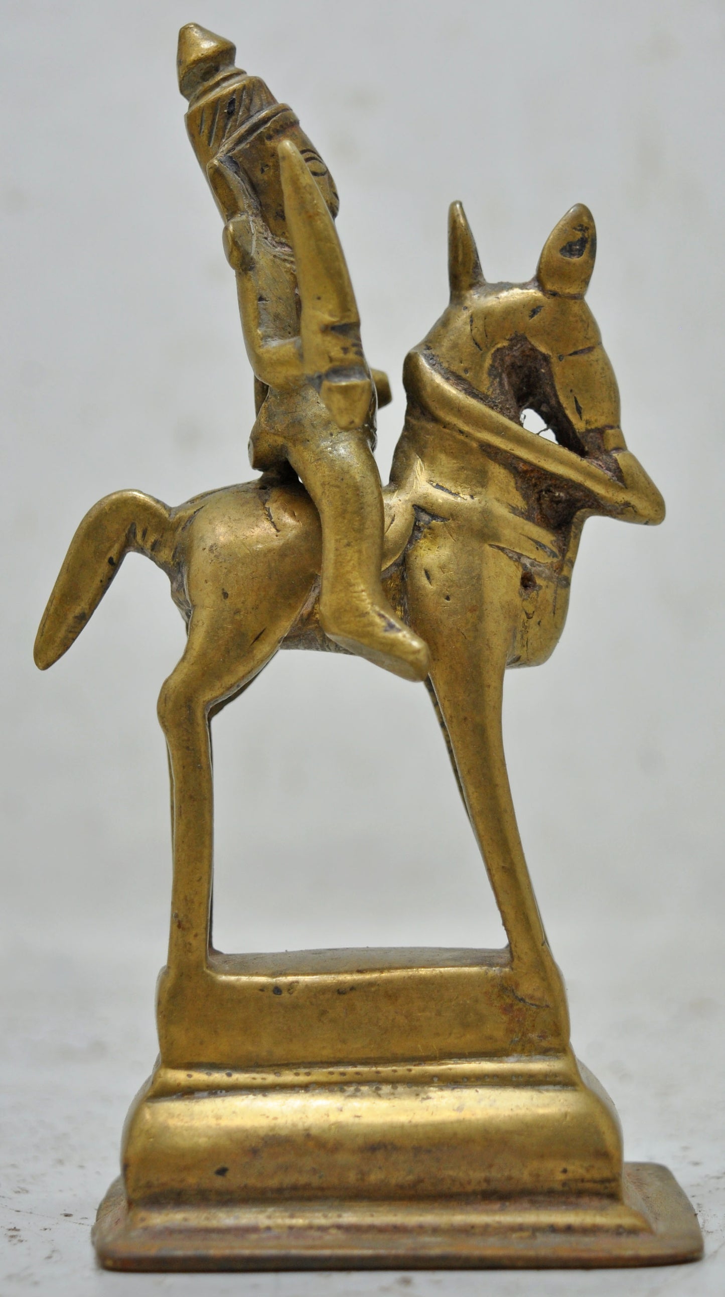 Antique Brass Horse With Rider Figurine Original Old Hand Crafted Engraved