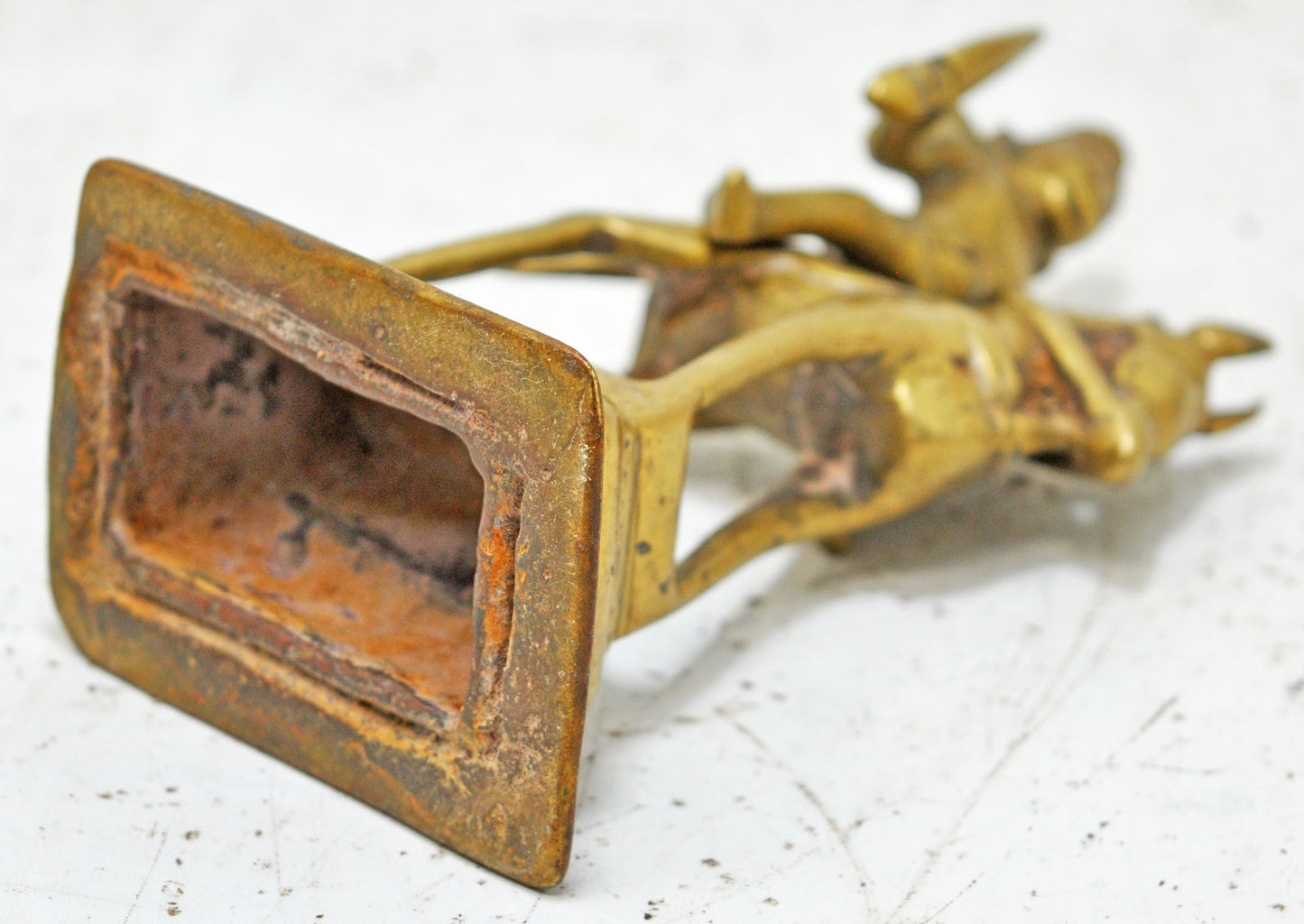 Antique Brass Horse With Rider Figurine Original Old Hand Crafted Engraved
