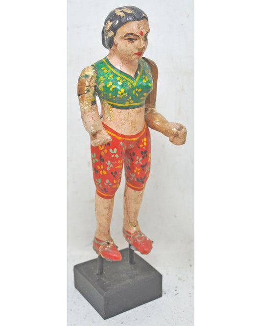 Vintage Wooden Ethnic Woman Lady Figurine Original Old Hand Carved Painted