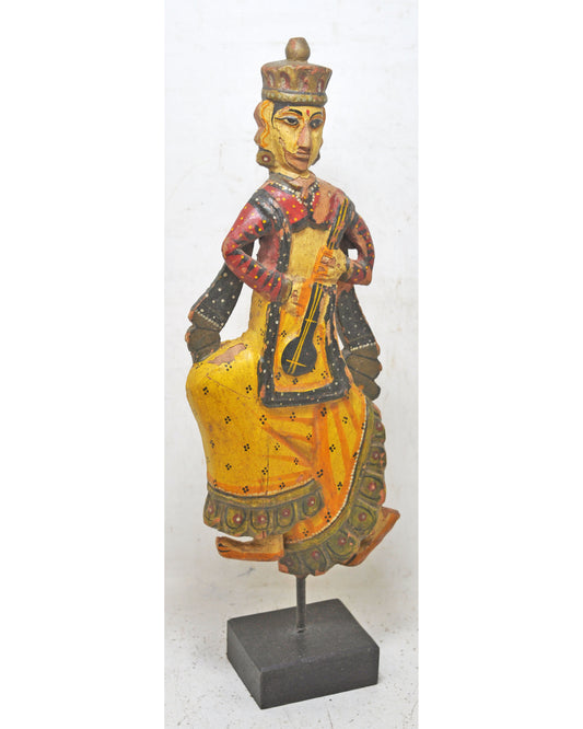 Vintage Wooden Ethnic Woman Lady Figurine Original Old Hand Carved Painted