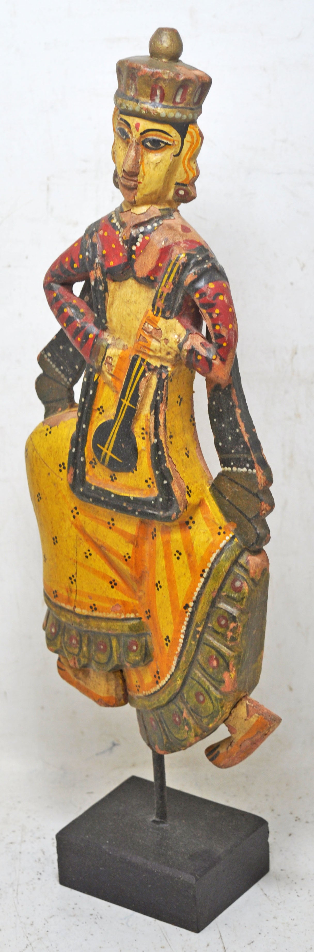 Vintage Wooden Ethnic Woman Lady Figurine Original Old Hand Carved Painted