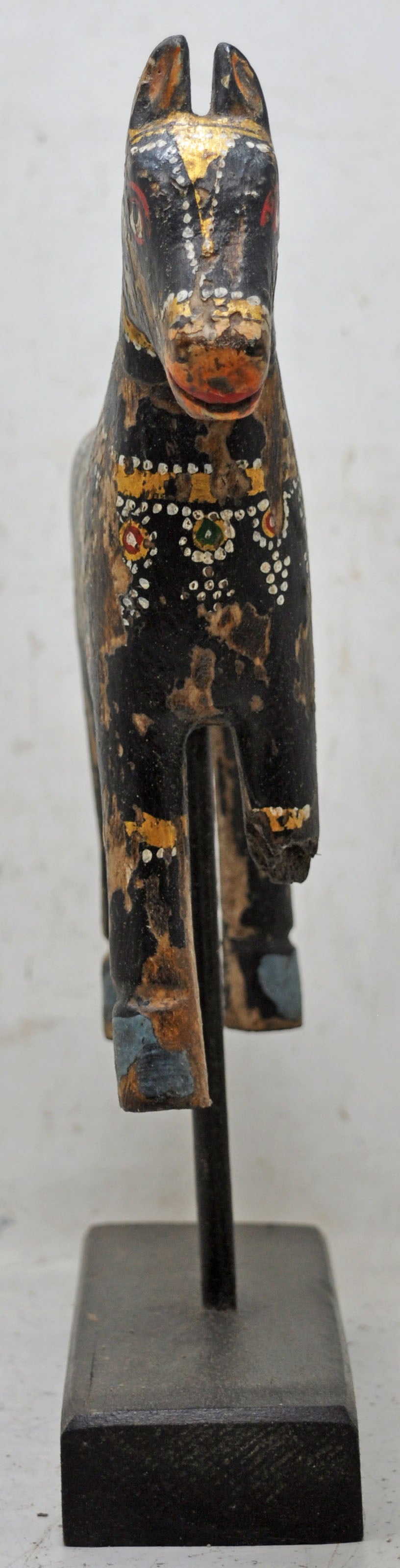 Hand Carved Wooden Horse Figurine on Stand Rustic Painted Black
