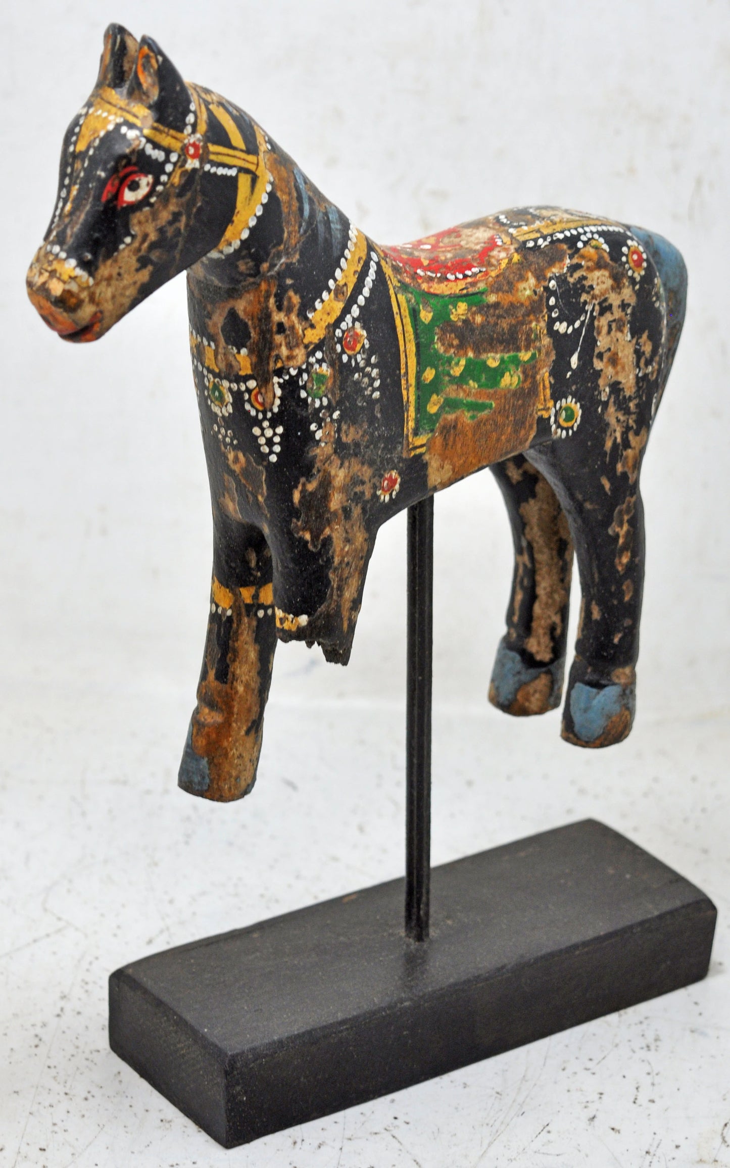 Hand Carved Wooden Horse Figurine on Stand Rustic Painted Black
