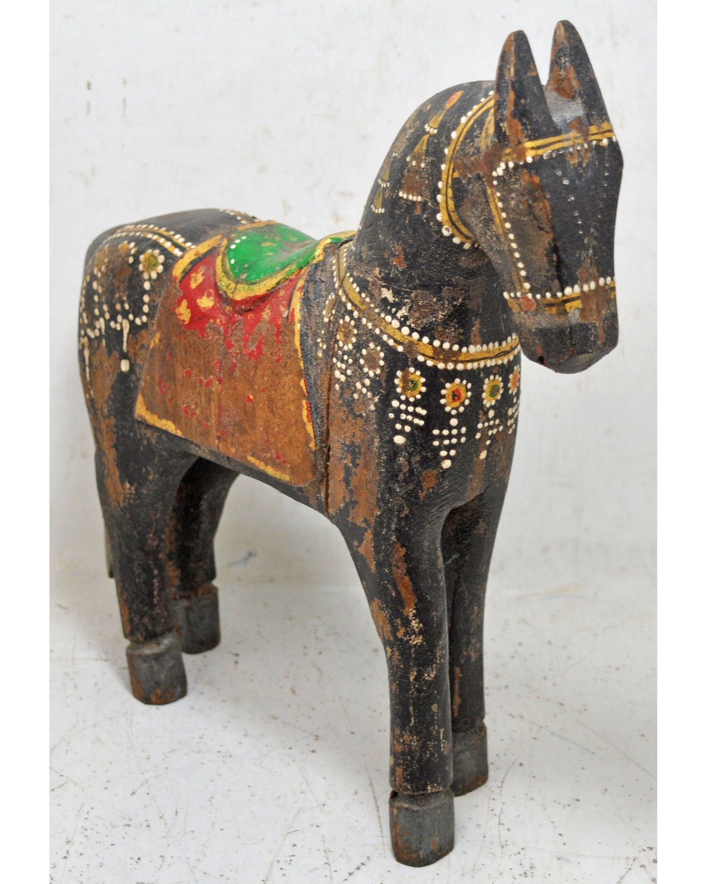 Hand Carved Wooden Horse Figurine on Stand Rustic Painted Black