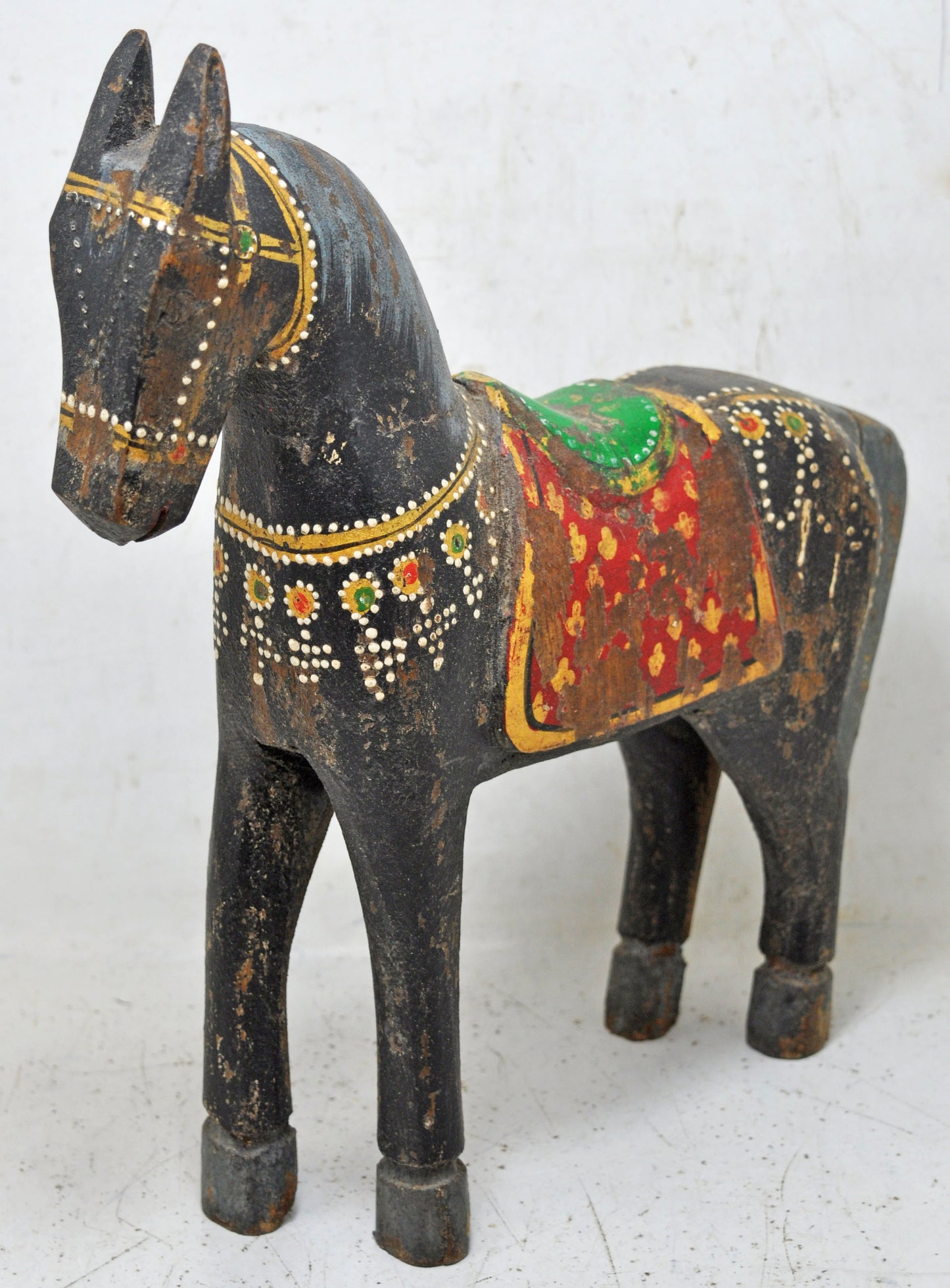 Hand Carved Wooden Horse Figurine on Stand Rustic Painted Black