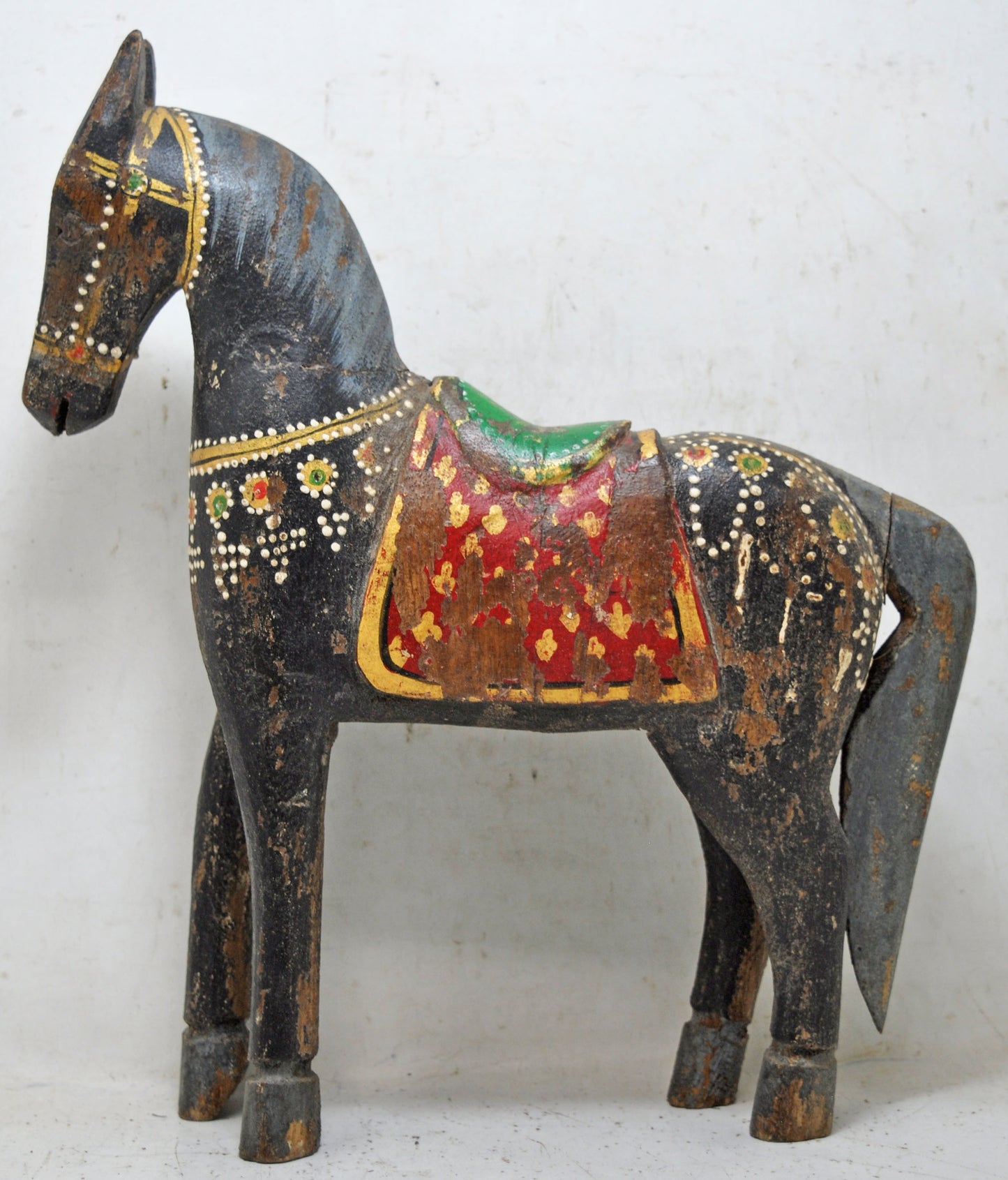 Hand Carved Wooden Horse Figurine on Stand Rustic Painted Black