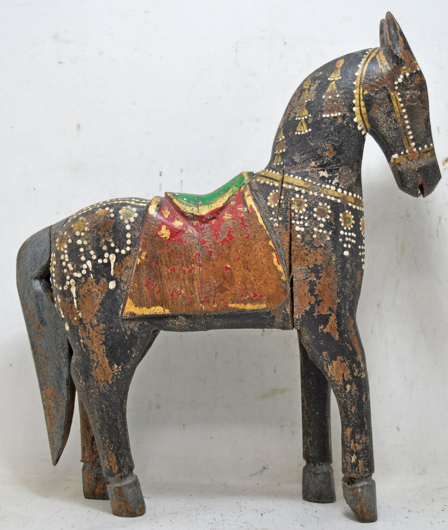 Hand Carved Wooden Horse Figurine on Stand Rustic Painted Black