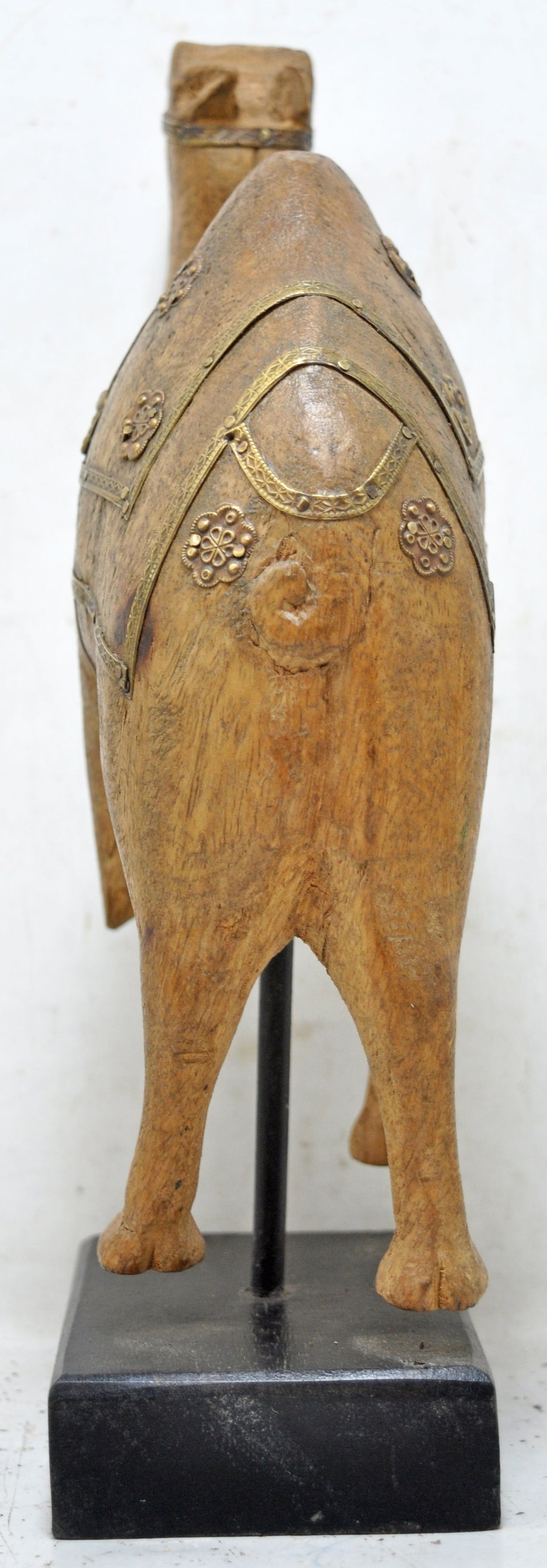 Vintage Wooden Camel Figurine Original Old Hand Carved Brass Fitted