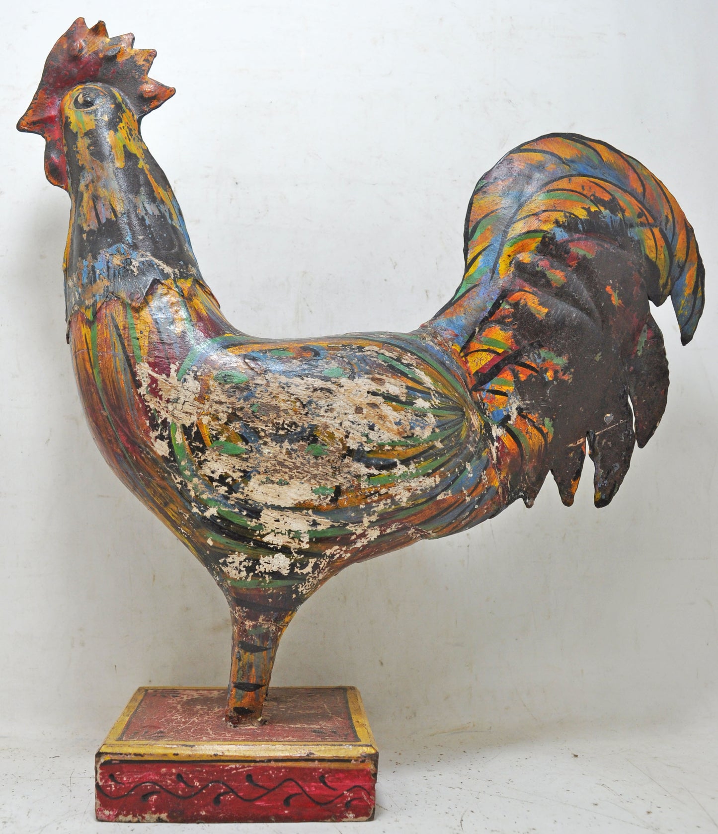 Hand Carved Wooden Iron Rooster Figurine Rustic Hand Painted