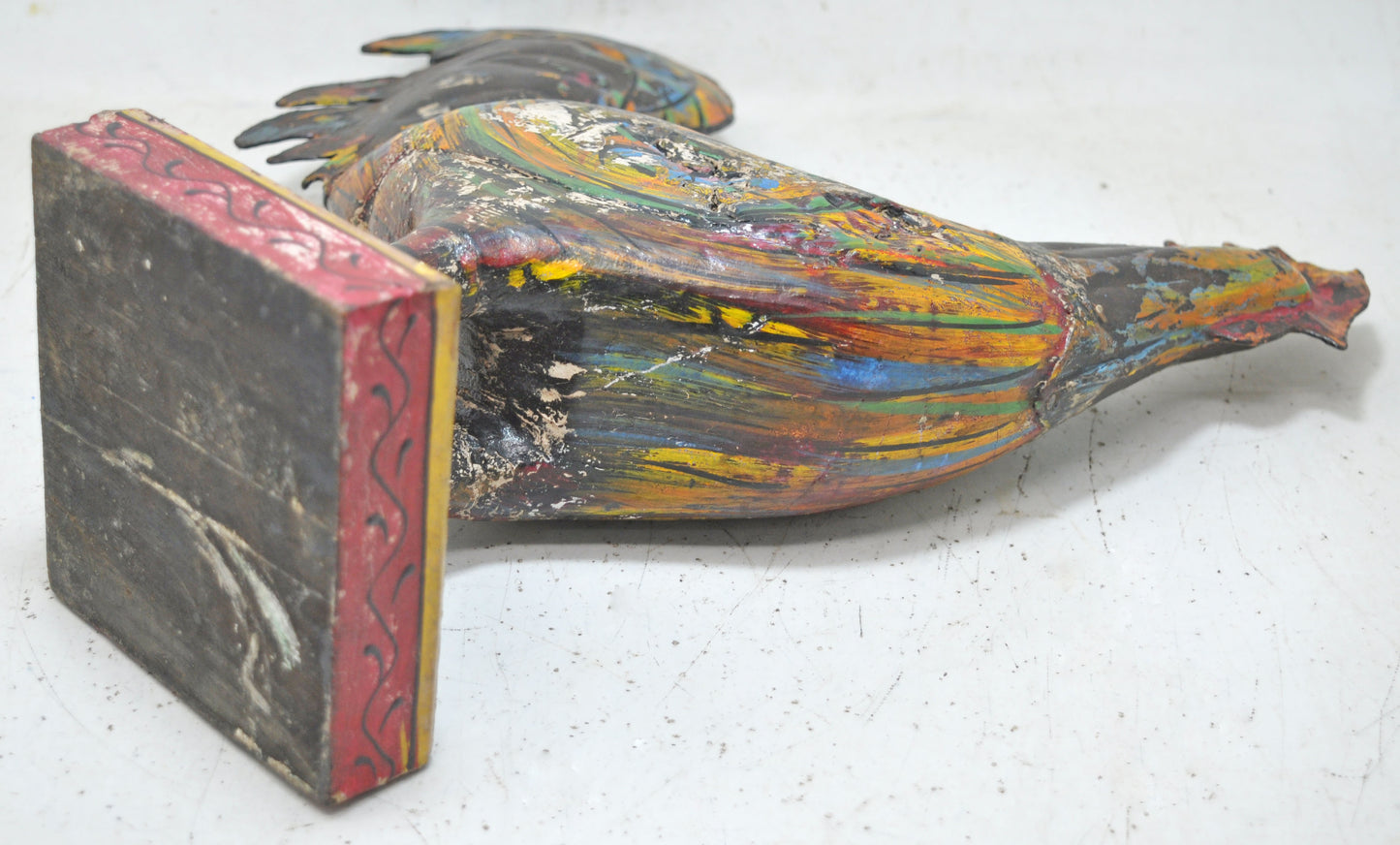 Hand Carved Wooden Iron Rooster Figurine Rustic Hand Painted