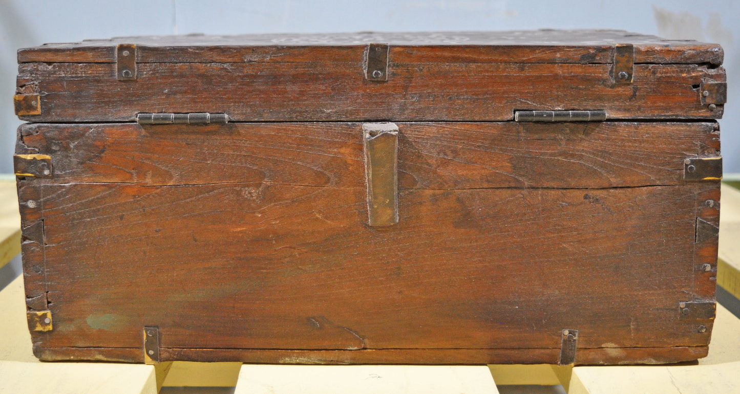 Antique Wooden Large Storage Chest Box Original Old Mother of Pearl Inlay