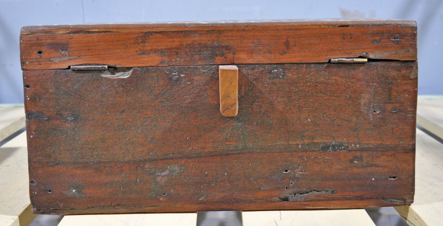 Antique Wooden Large Storage Chest Box Original Old Mother of Pearl Inlay