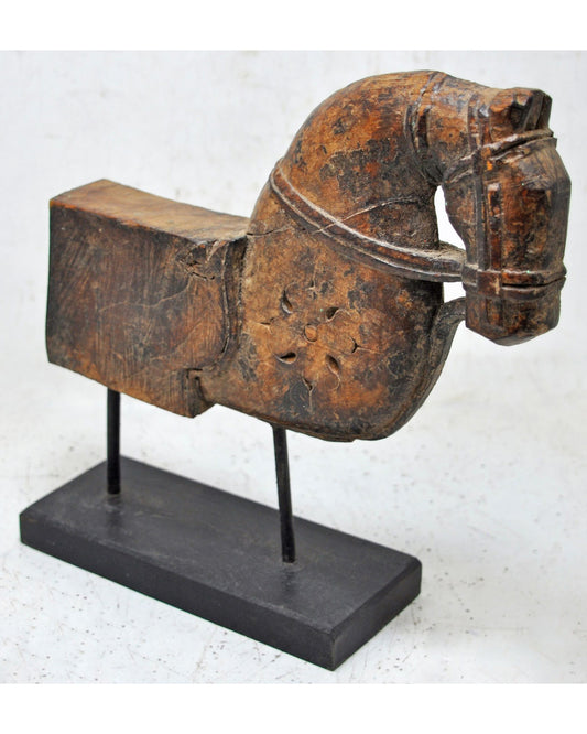 Antique Wooden Horse Head Bust Figurine Original Old Hand Carved